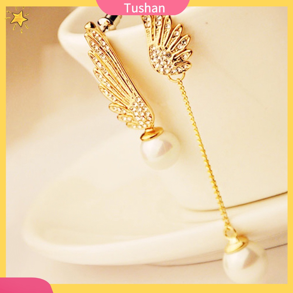 Bông tai cánh thiên thần đính đá và ngọc trai giả sang trọng