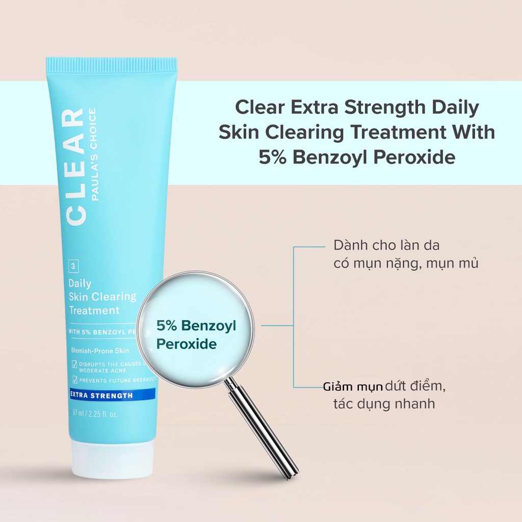 Chấm Mụn Paula’s Choice Clear Extra Strength Daily Skin 5% Benzoyl Peroxide Mini 15ml Giảm Sưng Đỏ Mụn Trứng Cá Ngừa Mụn