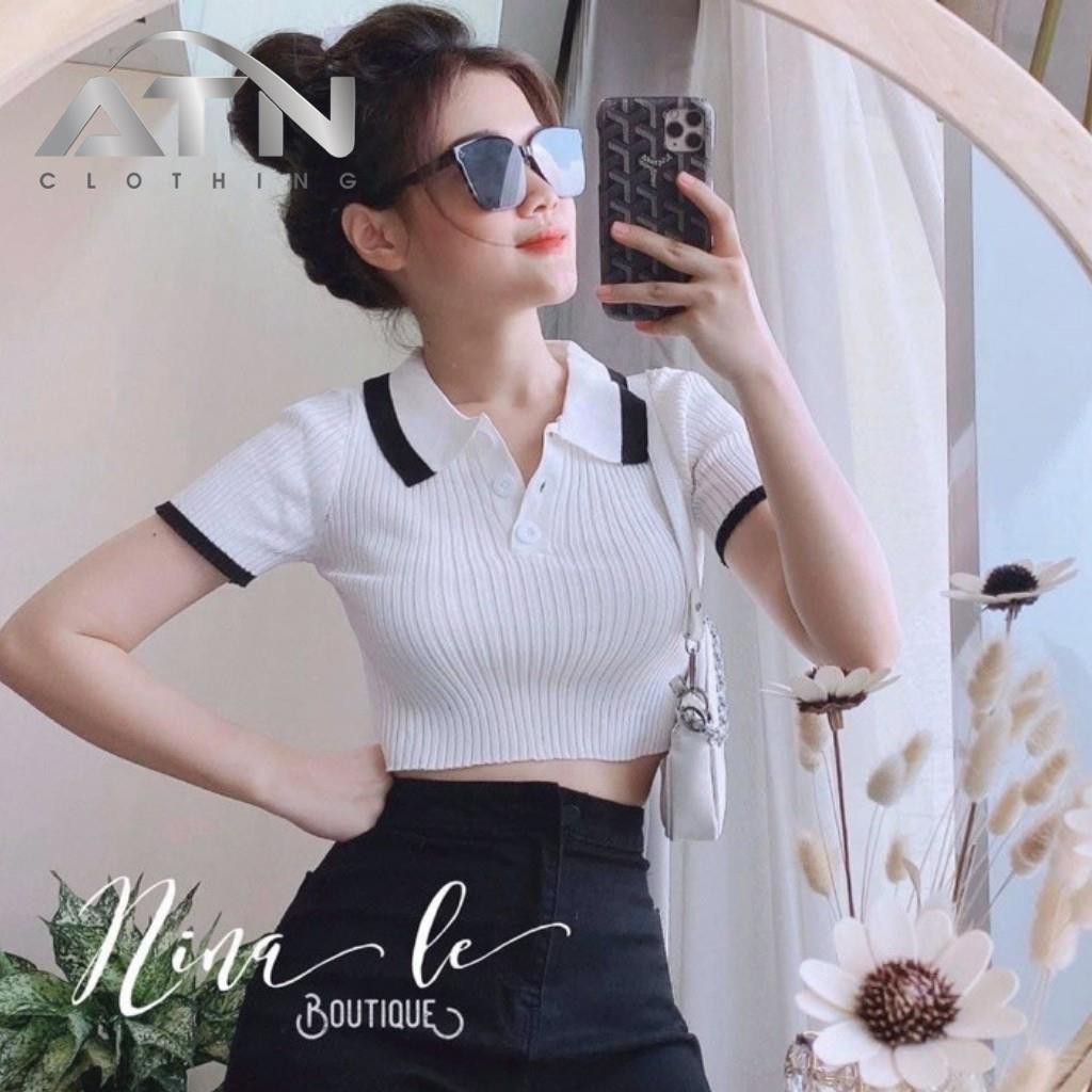 Áo Croptop Cổ Trụ Tay Ngắn Hai Màu Phối Ngược, Chất Thun Gân Dày Dặn Co Giản, Freesize 53KG Ảnh Thật