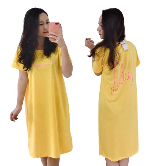 Đầm suông nữ Shynstores - váy xuông cotton in chữ cộc tay cổ tròn vải đẹp freeship