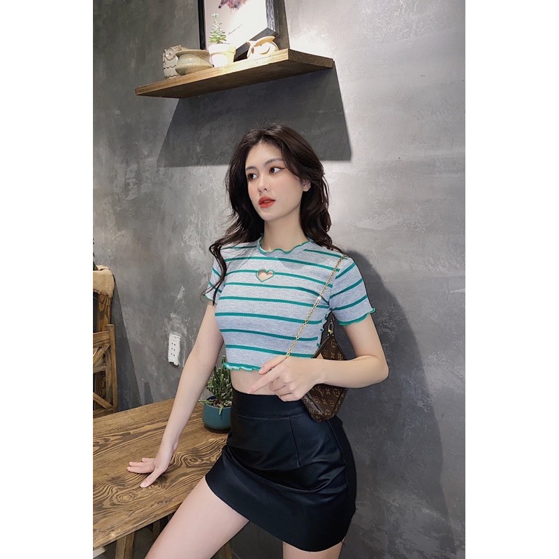 Áo croptop nữ tay ngắn HHVINTAGE kiểu khoét tim Top A18