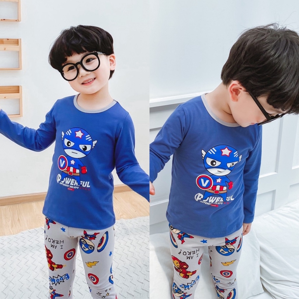 Đồ bộ dài tay bé trai Belalu 12-32 kg bộ thun dài tay Quảng Châu xuất Hàn cotton họa tiết dễ thương quần áo trẻ em dài