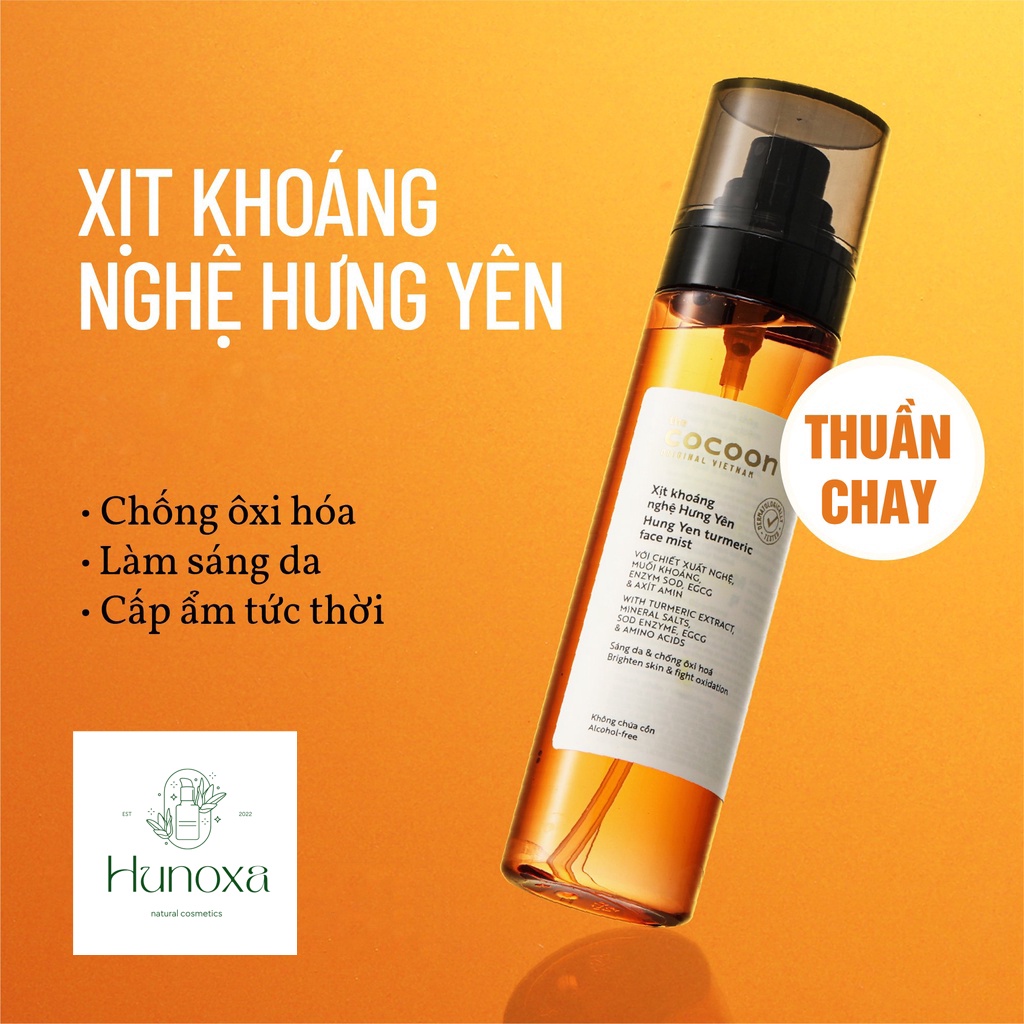 Xịt khoáng nghệ Hưng Yên Cocoon giúp sáng da, cấp ẩm & và ngăn ngừa oxy hóa 130ml - HUNOXA