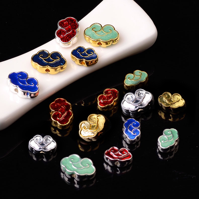 1 phiến charm tráng men treo xỏ đúc họa tiết mây nguyên liệu làm trâm, làm trang sức