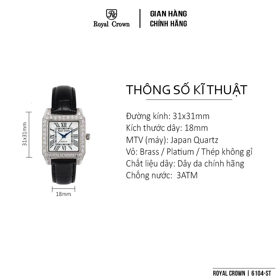 Đồng hồ nữ chính hãng Royal Crown 6104 dây da đen