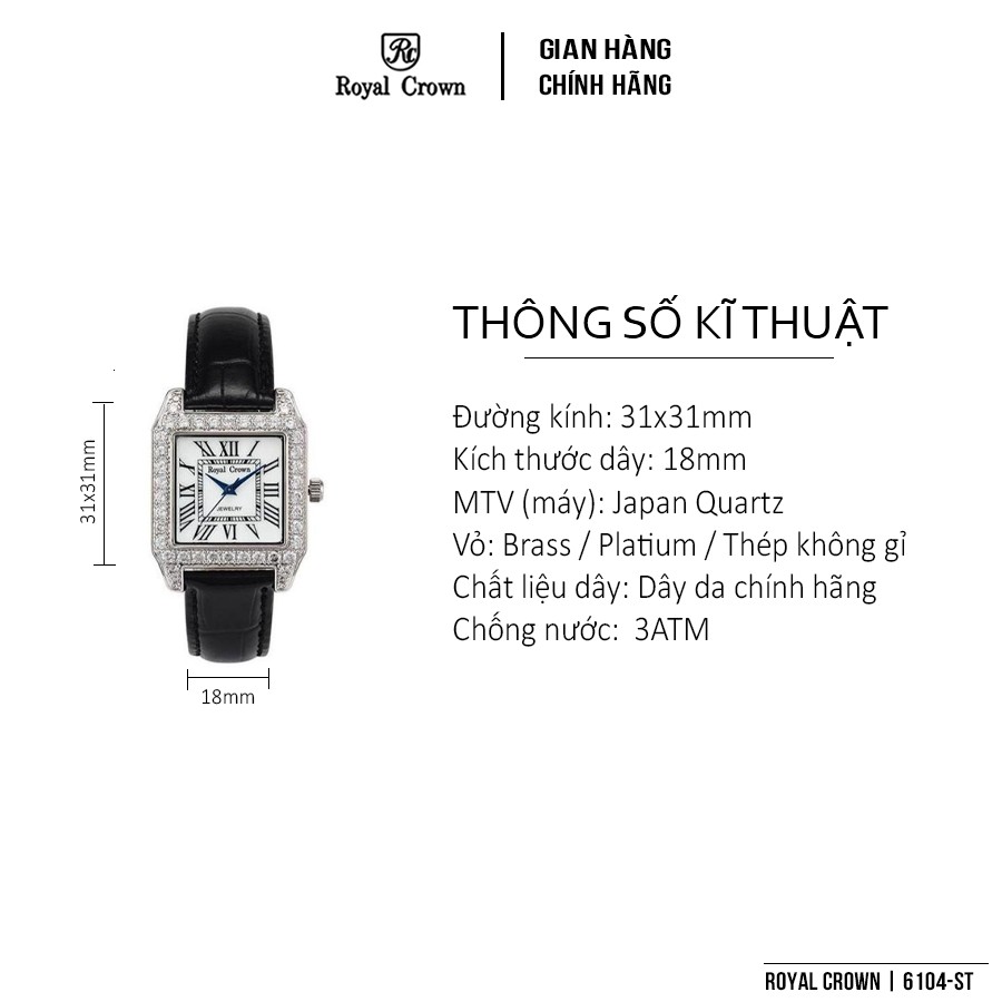 Bộ Sưu Tập Đồng Hồ Nữ Chính Hãng Royal Crown Dây Da 6104ST/3850ST/6116ST