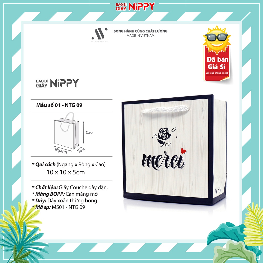 50 cái - Túi giấy mini Merci NIPPY đựng son môi, nước hoa nhỏ quà tặng quà cưới phụ kiện, trang sức cá tính