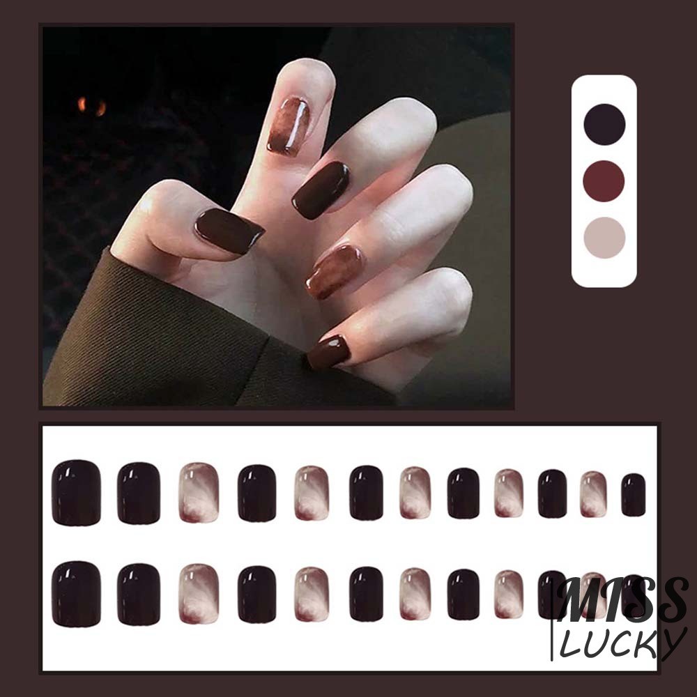Set 24 Móng Tay Giả Màu Hổ Phách Có Thể Tháo Rời Trang Trí Móng Tay Nghệ Thuật