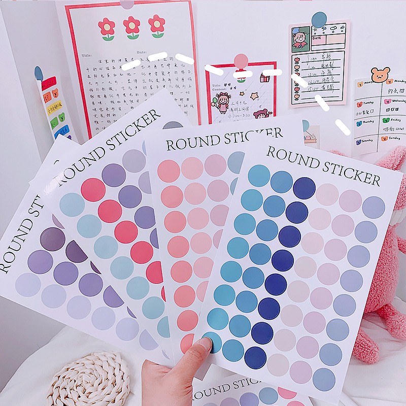 Stiker tròn 48 hình tròn nhiều màu dùng để dán postcard, ảnh tiện dụng