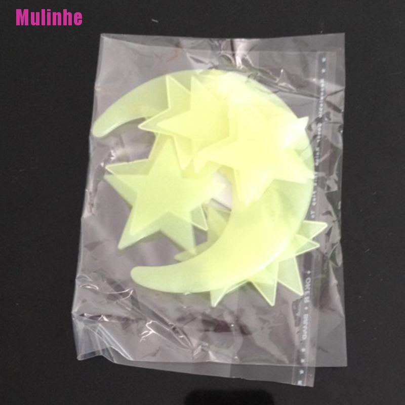 [Mulinhe] Sticker Dán Tường Bằng Nhựa Dạ Quang Hình Trăng Sao Hoạt Hình Trong Bóng Tối Cho Trẻ Em