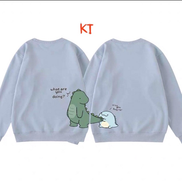 Set 2 Áo đôi thun dài tay bo gấu khủng Long xanh cắn đuôi | BigBuy360 - bigbuy360.vn