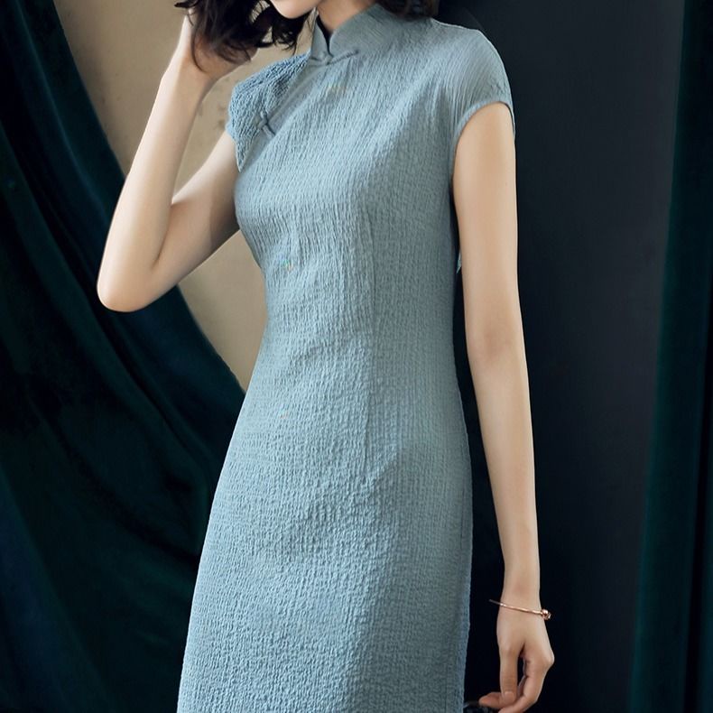 Áo dài Đầm Sườn Xám Cách Tân Dáng Dài Màu Sắc Trơn Thời Trang Mùa Hè Cho Nữ
