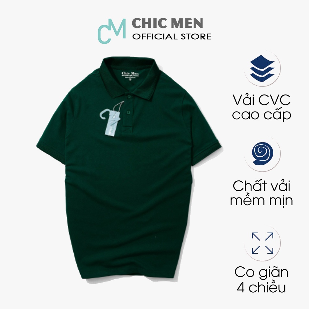 Áo POLO nam cổ bẻ BASIC, form regular, vải cá sấu CVC, phong cách, màu Xanh Rêu - CHICMEN