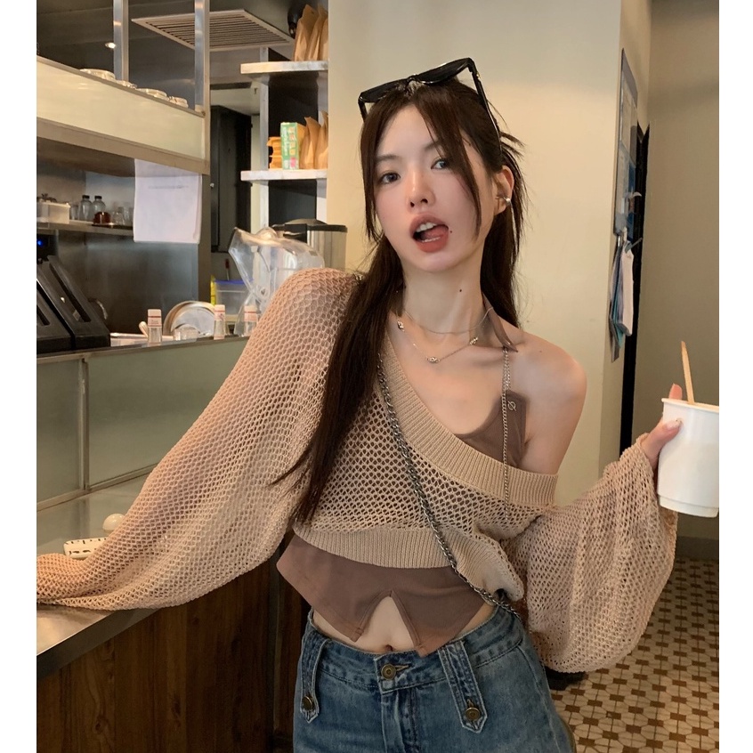 Áo croptop QKOOLE dệt kim phong cách Hàn Quốc thời trang mùa hè cho nữ