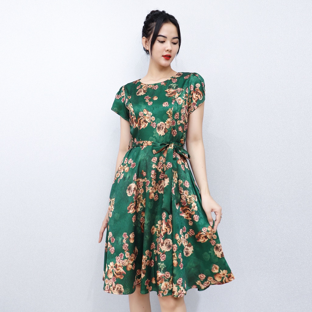 Đầm Dự Tiệc Sang Trọng Lụa Vân Pháp Bigsize AMYRA, Thiết Kế Dáng Xòe Phối Thắt Lưng Che Khuyết Điểm Cao Cấp Đi Làm DA116