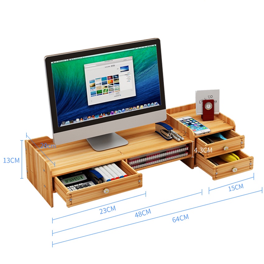 Kệ để màn hình máy tính KM02 tặng kèm giá đỡ điện thoại , có hộc cất bàn phím, ngăn kéo, hộc để tài liệu