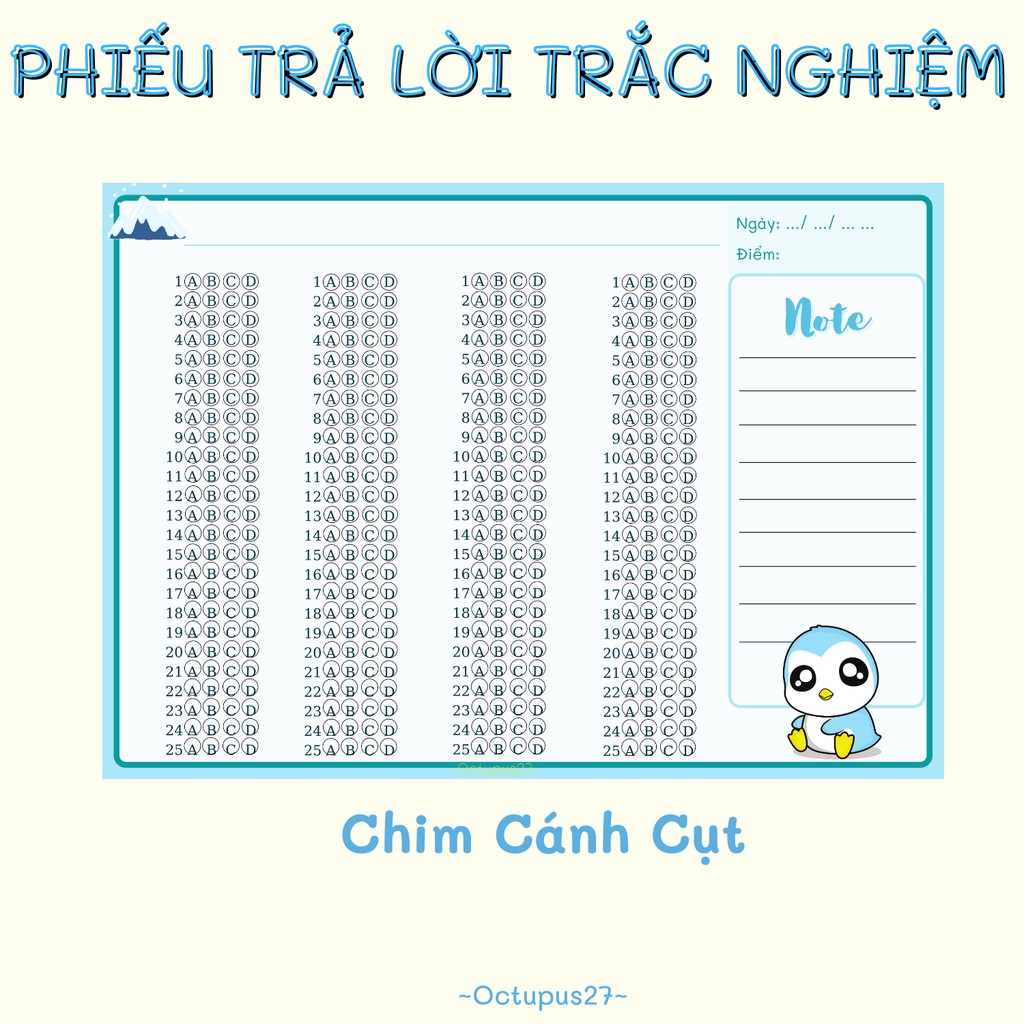 [Set 50 Phiếu Trả Lời Trắc Nghiệm Con Vật] Phiếu Trả Lời Trắc Nghiệm Do Octopus27 Thiết Kế