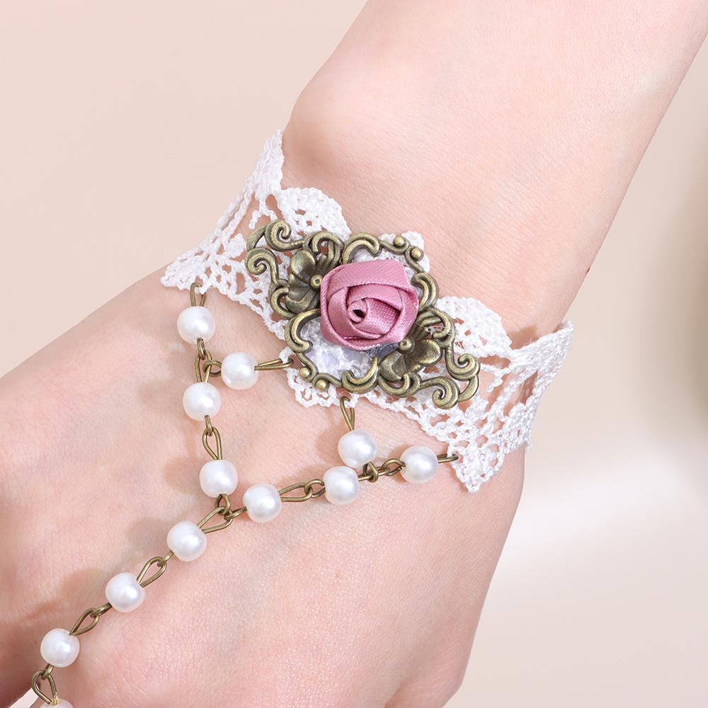 Vòng Tay Ren Hoa Hồng Kèm Nhẫn Thời Trang