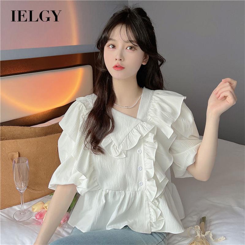 Áo sơ mi IELGY tay ngắn dáng rộng phong cách Hàn Quốc thời trang cho nữ