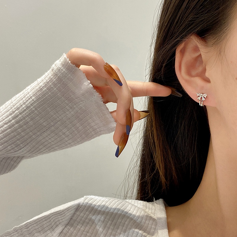 Bông tai bạc 925 hình nơ đính đá zircon đơn giản thời trang