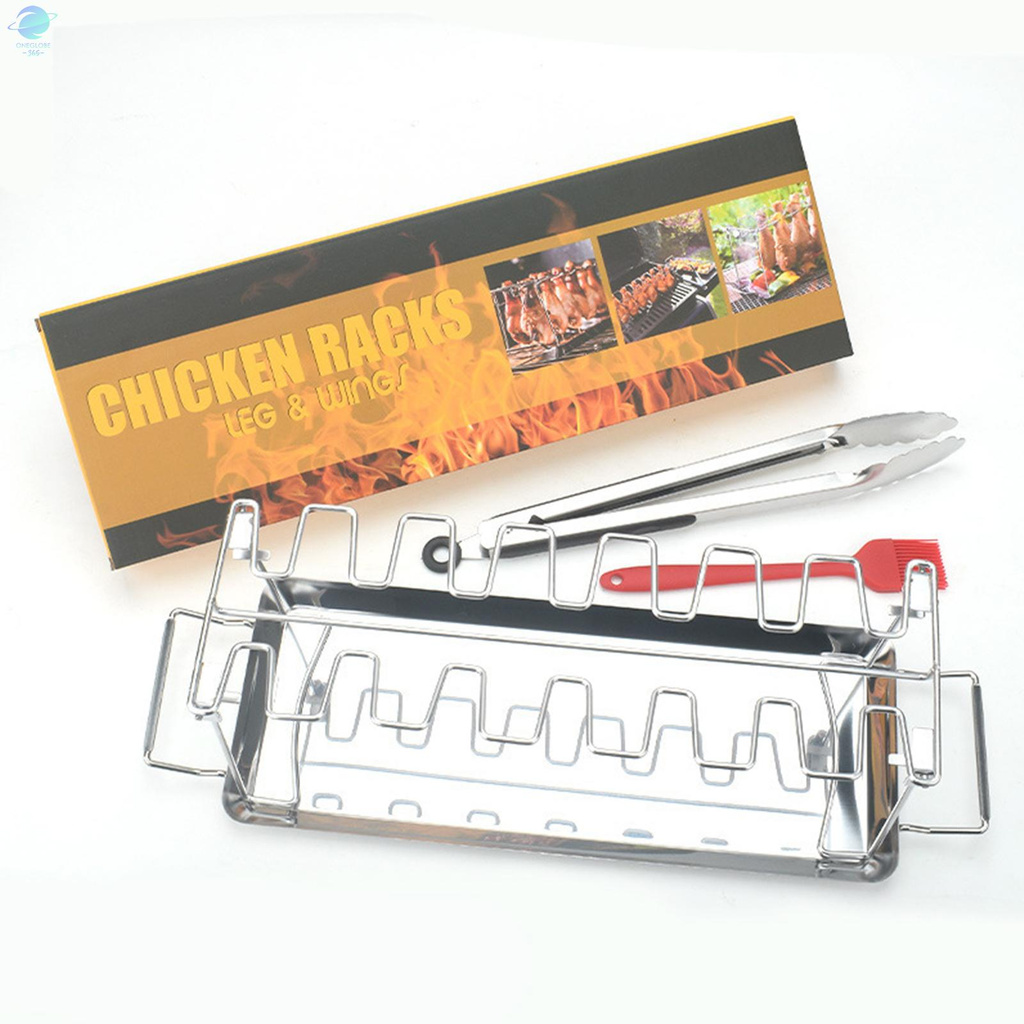 O&G Chicken Leg Wing Rack 14 Slots Stainless Steel Metal Roaster Stand with Drip Tray for Smoker Grill Oven BBQ Picnic