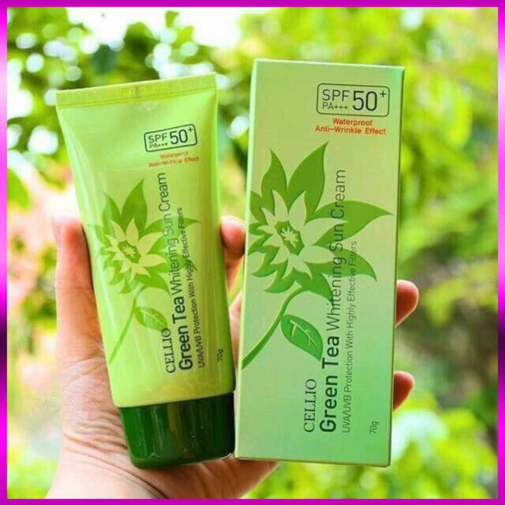 KEM CHỐNG NẮNG CELLIO GREEN TEA WHITENING SUN CREAM SPF50+ PA+++