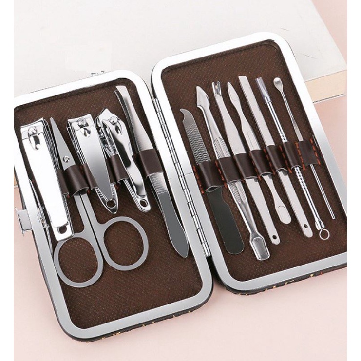 [Hộp To Có Kìm] Bộ Cắt, Bấm Móng Tay Inox 12 Món Hộp Da Cao Cấp Full Box Tiện Lợi