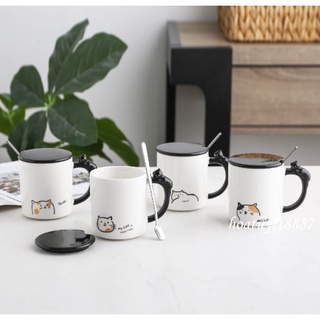 Ly cốc sứ mèo đáng yêu có nắp và thìa dung tích 360ml
