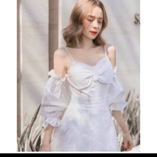 👽đầm rớt vai nơ ngực