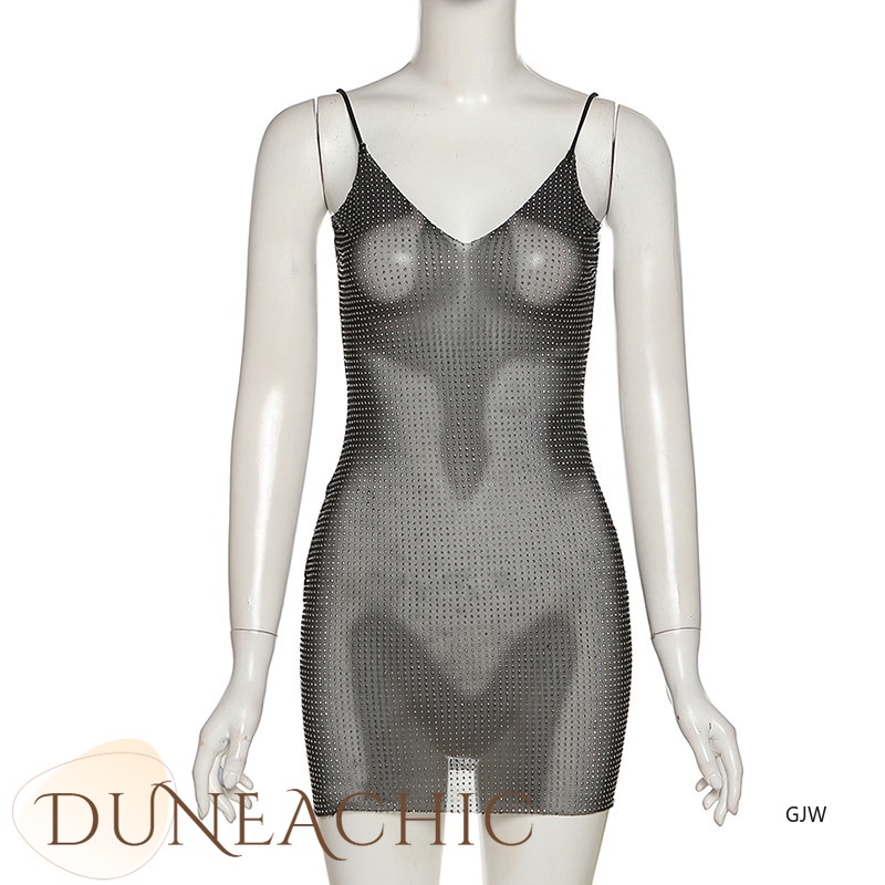 DUNEA Đầm nữ hai dây cổ chữ V khoét sâu quyến rũ