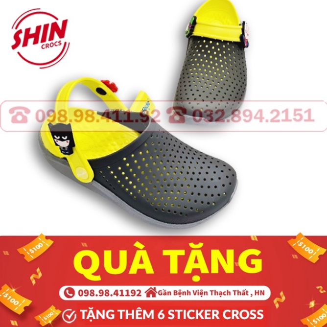 dép  cross cho béFREESHIPcho bé màu xám viền xanh chuối SHIN99IO097221 tặng thêm 4 jibitz cross