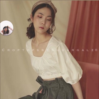 Áo croptop tay bồng vintage chất thô chun - by SugarG