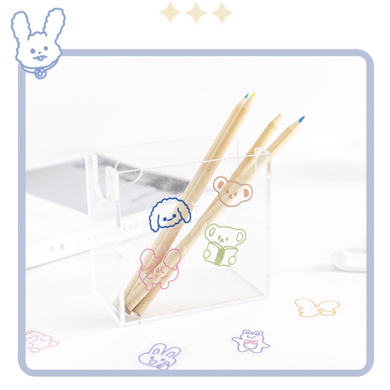 Gói 40 sticker trong suốt kẻ viền hình con vật trang trí sổ tay