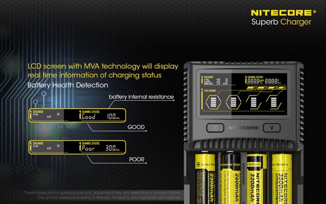 Sạc pin li ion/IMR/ LifePO4/ NiMh battery Nitecore SC4 2017