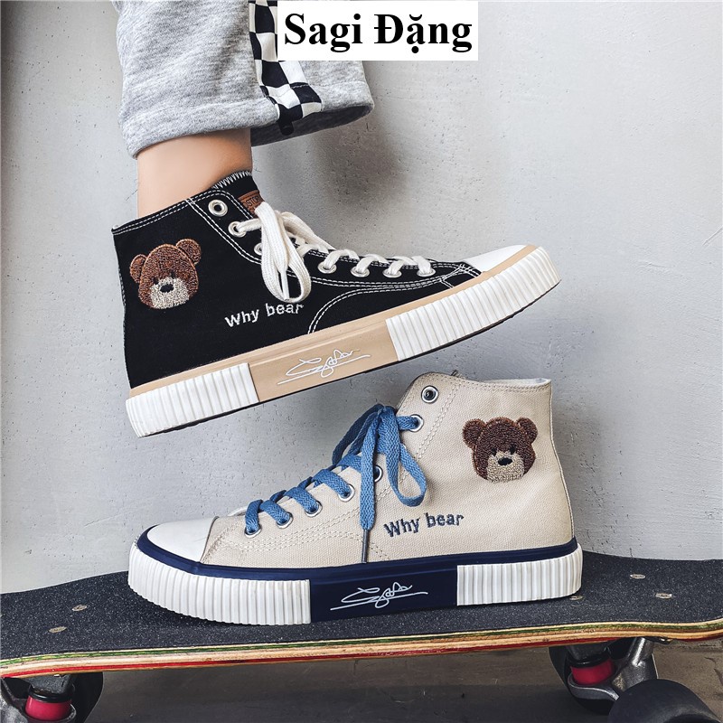 Giày cv cổ cao hình gấu dáng thể thao bata nữ ulzzang full box, giày học sinh đế bằng vải canvas