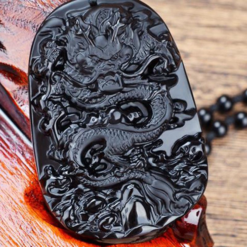 BTF Black Obsidian Dragon Necklace Pendant Jade Pendant Jewelry Fine Jewelry