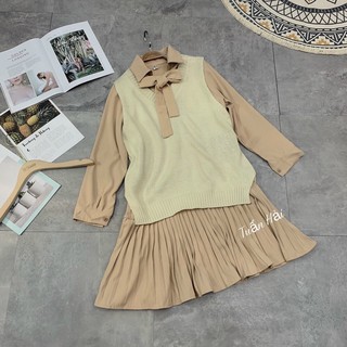 (Ảnh thật) Set váy dài tay + gile len