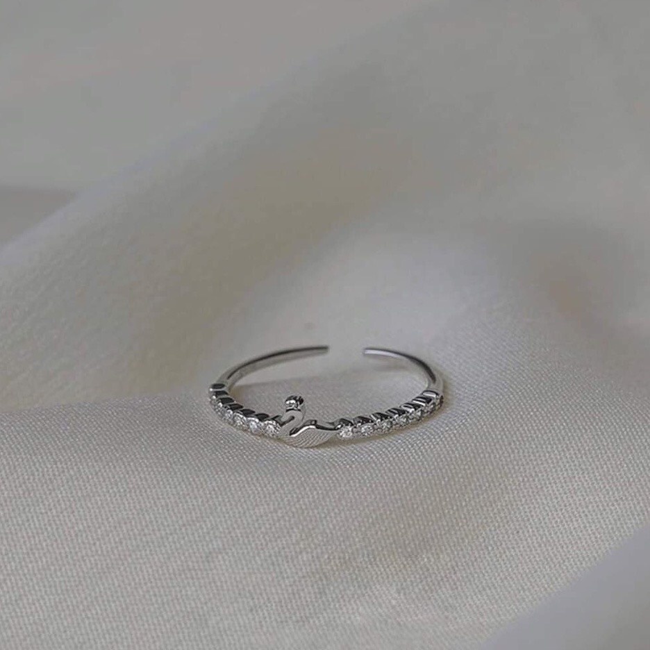 Nhẫn nữ bạc thật phối mặt thiên nga nhỏ xinh dạng hở dễ đeo - Kho sỉ bạc Nhất Linh
