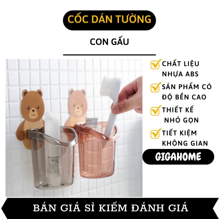 Cốc gấu dán tường đựng bàn chải kem đánh răng  GIÁ VỐN Hộp đựng bàn chải đánh răng nhà tắm 9746