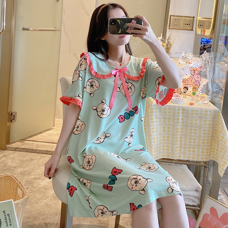 Đầm ngủ ngắn tay phối ren thời trang trẻ trung dành cho nữ | BigBuy360 - bigbuy360.vn