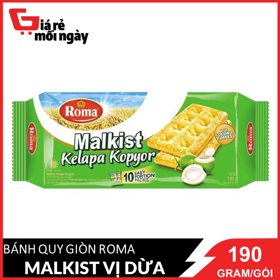 Bánh quy giòn vị dừa Roma Malkist (Xanh lá) 190g