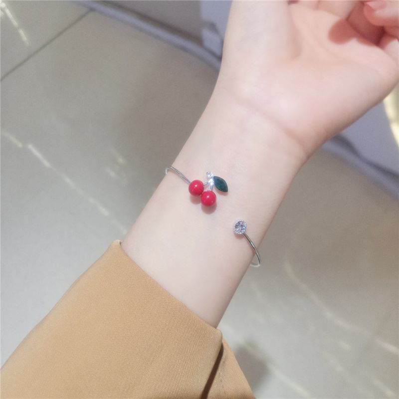 Vòng tay nữ mạ bạc S925 - Lắc tay nữ mạ bạc Ý Double Cherry dễ thương, xinh xắn ZaZa accessories