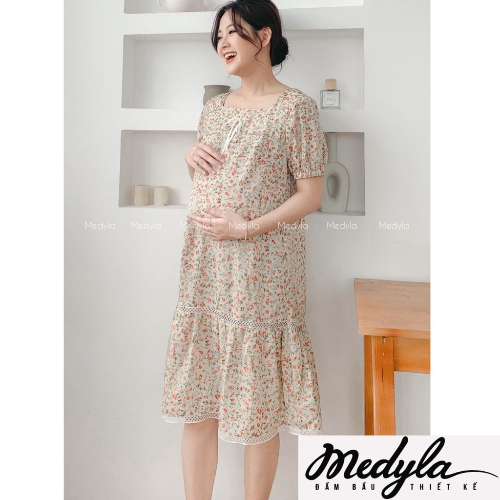 Váy bầu mùa hè 1 lớp tơ lót lụa cho bầu tự tin đi chơi, du lịch - Đầm bầu dự tiệc thiết kế Medyla - VS657
