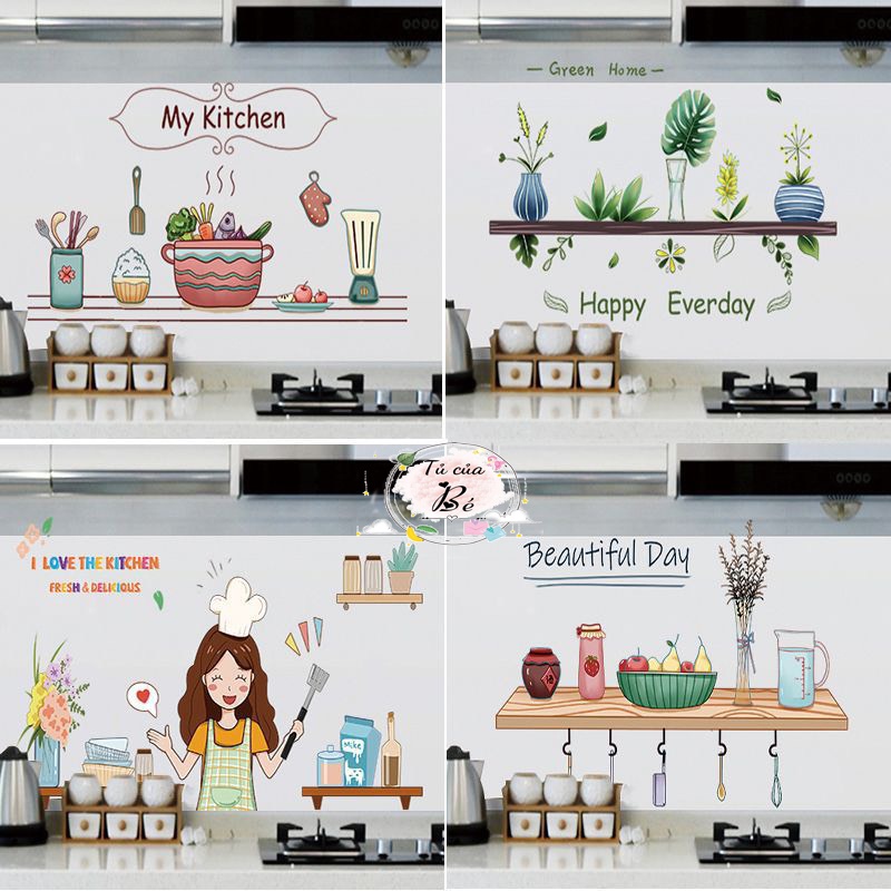 Tấm dán phòng bếp Miếng dán trang trí chống dầu mỡ Không thấm nước Dễ lau chùi Đa dạng về hình dáng màu sắc bắt mắt