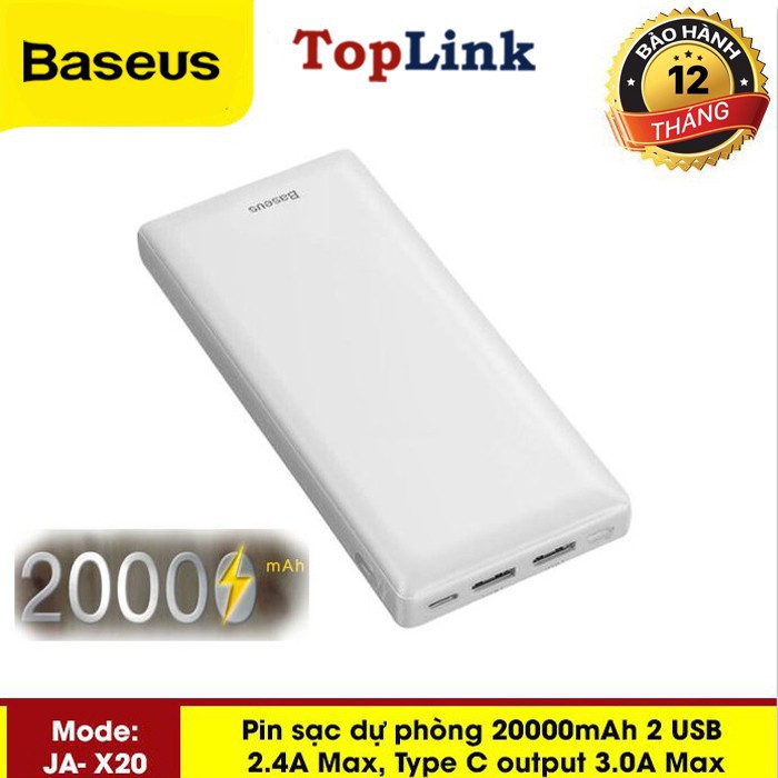 Pin Sạc Dự Phòng X20 JA Dung Lượng 20000mah Fast Charge Cho Smartphone/ Tablet ( 5V/3A, 2 Port USB, Type C PD In /Out)