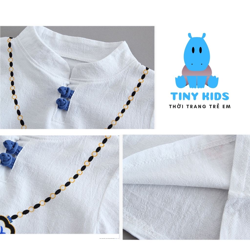 Quần áo bé trai TINY KIDS, bộ đồ trẻ em chất đũi hình vòng cổ, set đồ cho bé từ 6-28kg