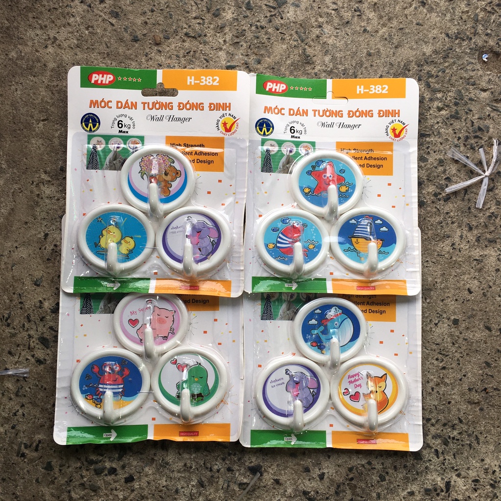 Set 4 Móc Dán Tường Siêu Dính Chịu Lực 6kg Có Đinh Cố Định