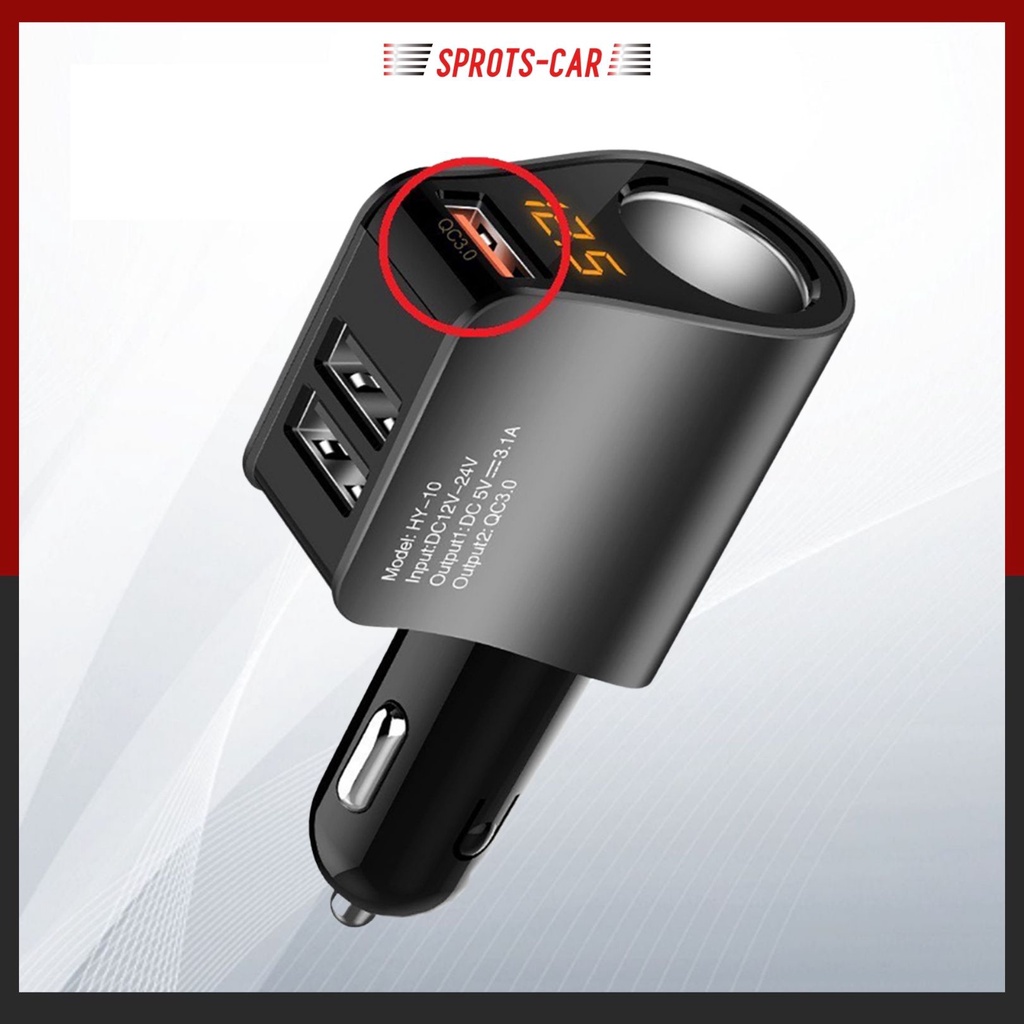 Tẩu sạc huyndai 1 tẩu tròn và 3 USB Sạc nhanh Qc 3.0 có đèn led báo điện ac quy