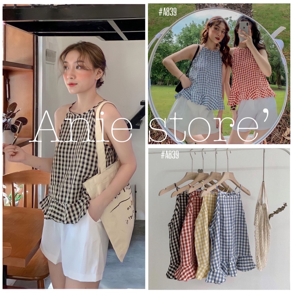 Áo Yếm Nữ Caro Đuôi Cá 🦋 Áo 2 Dây Nữ Sát Nách Vải Thô 3 Màu 🦋