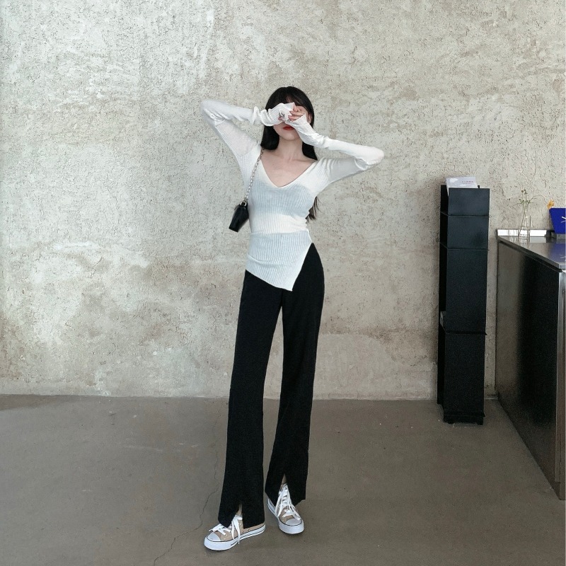 Quần dài ống rộng thiết kế xẻ tà thời trang cho nữ | BigBuy360 - bigbuy360.vn